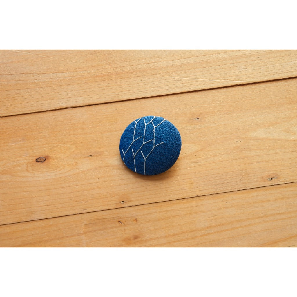 Japanese Fabric Brooch – Indigo Sashiko Embroidery Hijab Pin, Gift