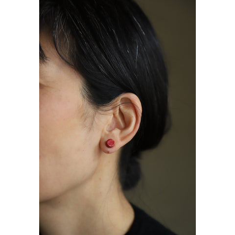 Japanese Wooden Earrings – Red Lacquer Stud, Gift