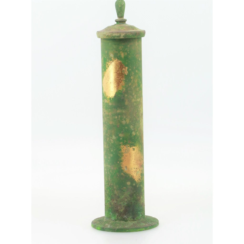 Japanese Bud Vase – Single-Stem - Sutra Tube Shape, Small, Gold Bronze Color, Copper, Stand