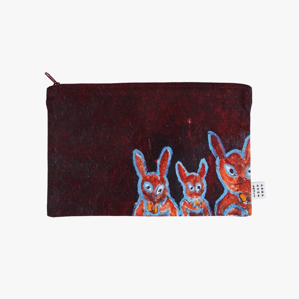 Japanese Cotton Pouch – Flat Zip Case, Three Cats Art by Itsuo Ozasa