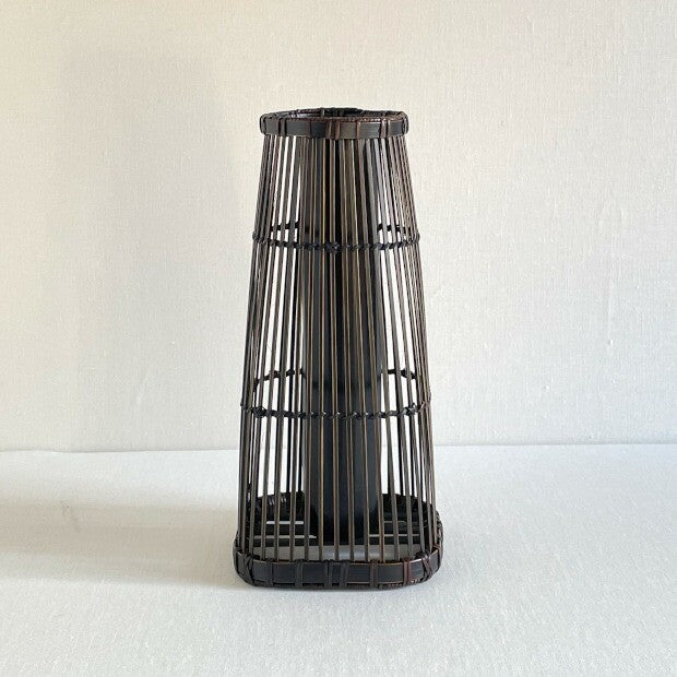 Japanese Bamboo Storage Basket – Kushime Comb-Weave Flower, Lacquer, Handmade, Decorative