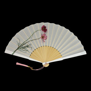 Japanese Bamboo Hand Fan – Fabric Folding, Real Flower Cosmos (Limited Bonus Item)