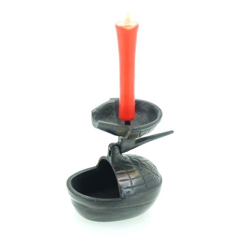 Japanese Ceramic Figurine – Copper Okimono Candle Holder, Animal Figurine